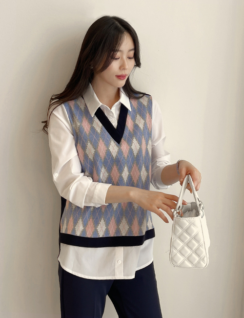 Sand Knit Color Matching Shirt C011140 Korea