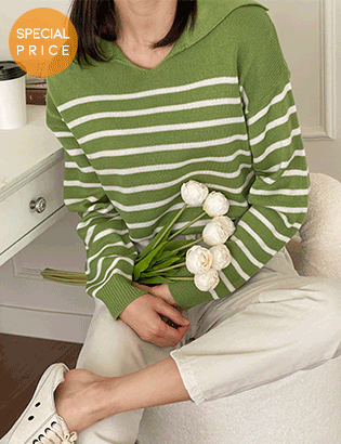 [Dear Short Women] Planning Collar horizontal striped Knitwear Korea