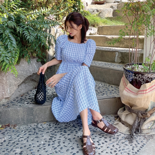 [Special Sale] Banding Gingham Check Dress