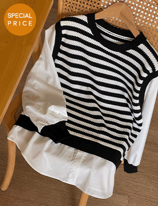 [Planning] Offen horizontal striped Knitwear Blouse Korea