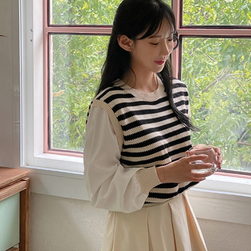 [Planning] Offen horizontal striped Knitwear Blouse