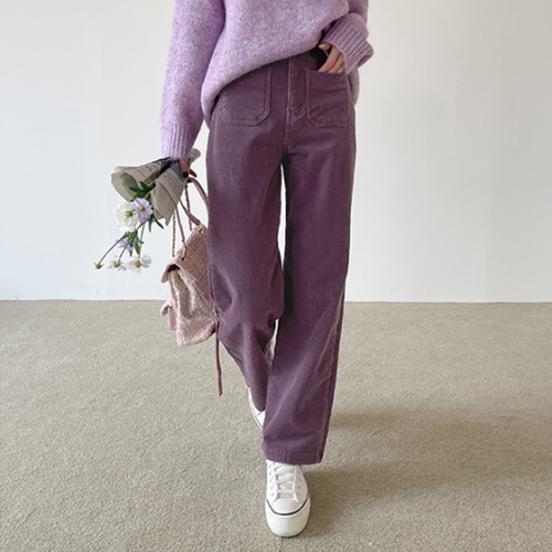 Corduroy pocket fleece lined Pants[Semi-Wide]