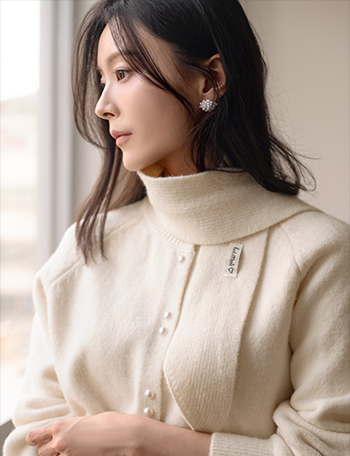 Tie Knitwear pearl Cardigan Korea