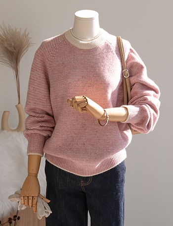 Color matching Fin horizontal Striped Knitwear Korea