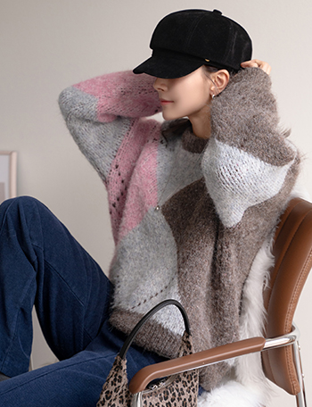 Big Argyle wool knitwear Korea