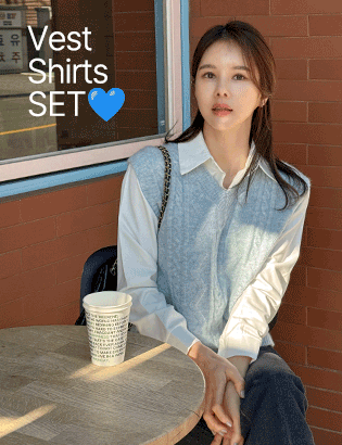Like Knitwear Vest Shirt Set Korea