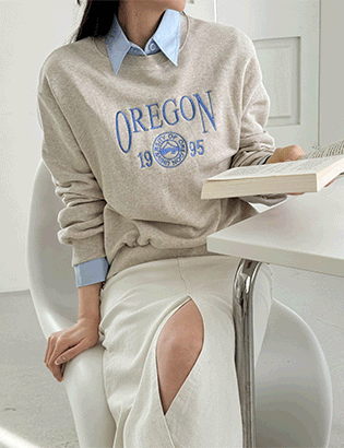 Oregon embroidery french terry sweatshirt Korea