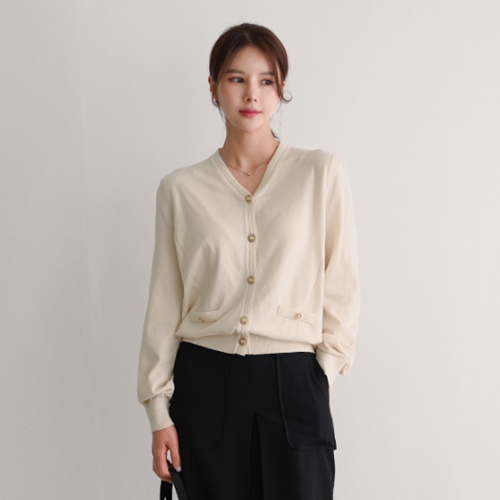 Puff Gold Button V-Neck Cardigan