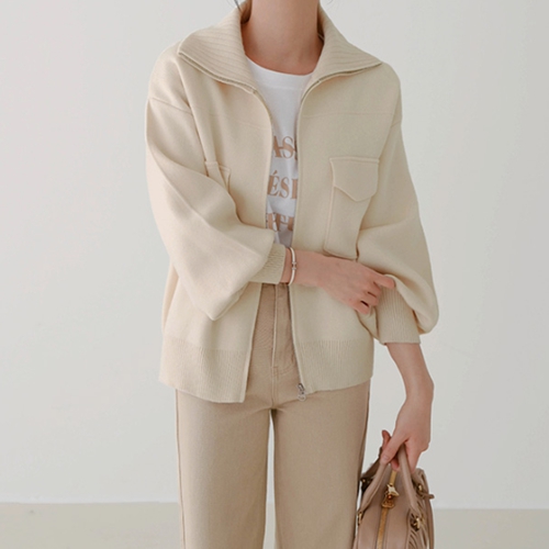 Zip up Turtleneck Knitwear Cardigan