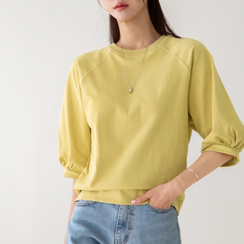 [Planning] Shirring sleeve short-sleeved sweatshirt