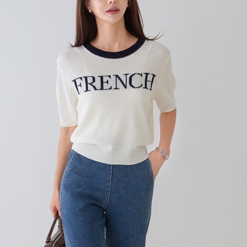 French color combination Short-sleeve Knitwear