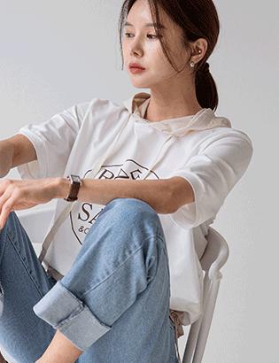 String short sleeve hoodie t-shirt Korea
