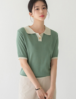 Collar color matching Short-sleeve Knitwear Korea