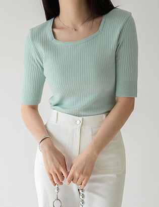 Ribbed square neck short-sleeved knitwear Korea