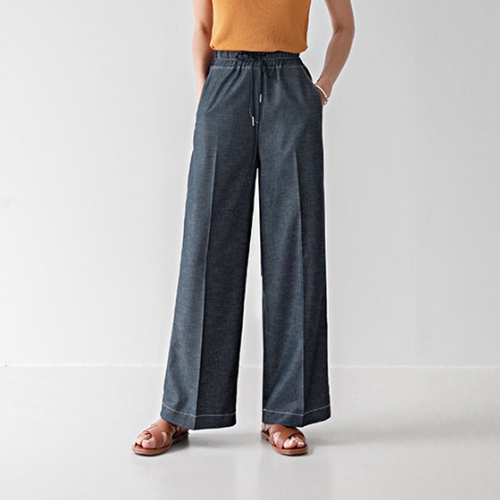 Stitch Slosh Banded Waist Wide Pants