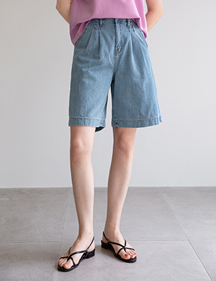 Cooling Shorts Two-Pintuck Denim Pants Korea