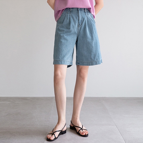 Cooling Shorts Two-Pintuck Denim Pants