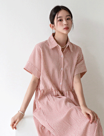 Vixie Collar Striped Dress Korea
