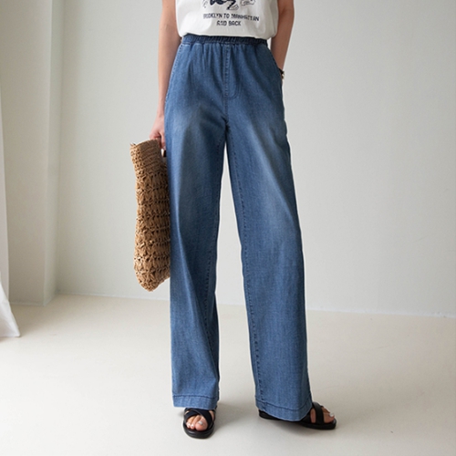 Linen all-banded wide pants