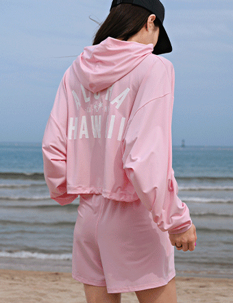 Hooded Zip-Up Rash Guard Pants Set Korea