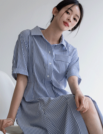 Stripe Slit Shirt Dress Korea