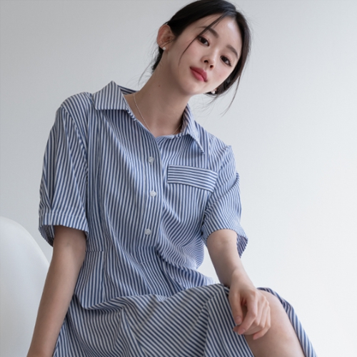 Stripe Slit Shirt Dress