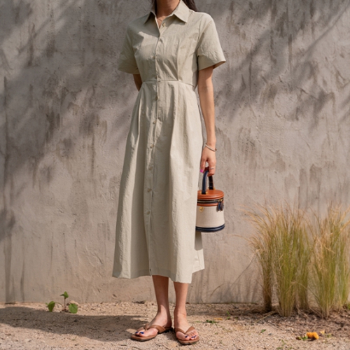 Rustling Pintuck Shirt Long Dress