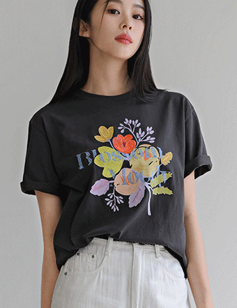 Blossom Embroidered Short Sleeve T-shirt Korea