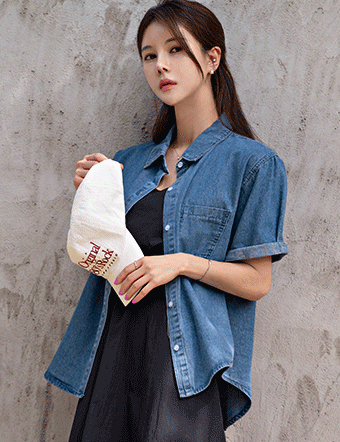 Rollup Short-Sleeved Denim Shirt Korea