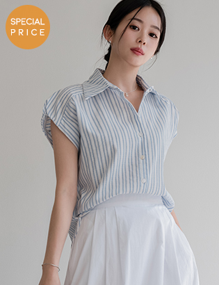 [Planning] Psyche Stripe Cap Sleeves Short-Sleeved Shirt Korea