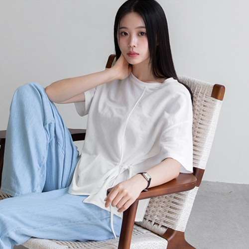 [Planning] Cool Ribbon Slit Short Sleeve T-Shirt