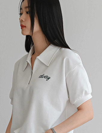 Aloti Embroidered Collar Short Sleeve Sweatshirt Korea