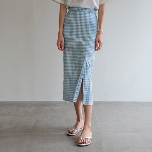 Seersucker Back Banding Check Skirt