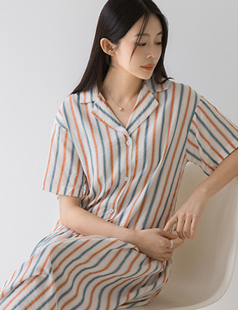 Laro Striped Button Collar Dress Korea