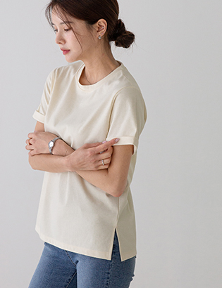 Basic Roll-Up Short-Sleeved T-shirt Korea