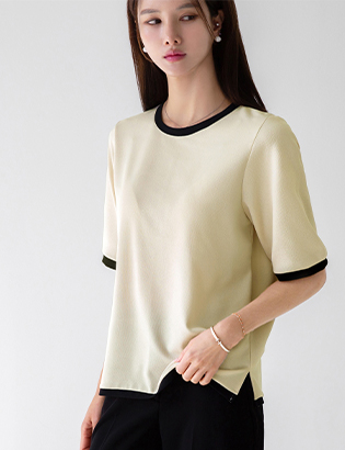 Round Color Matching Short-Sleeved T-shirt Korea