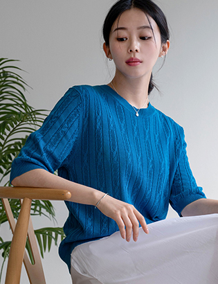 Cable Linen Tencel Short-sleeve Knitwear Korea