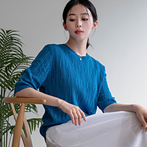 Cable Linen Tencel Short-sleeve Knitwear