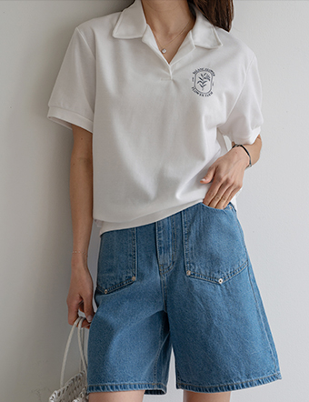 Open Collar Short-sleeved sweatshirt Korea