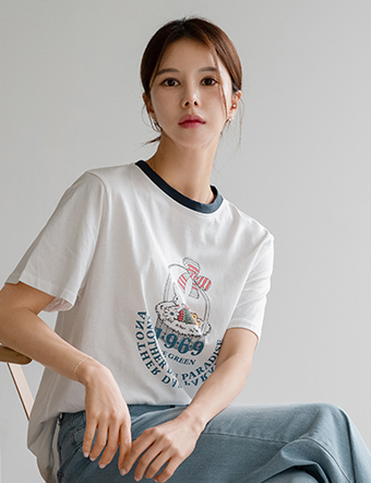 Rabbit color matching short sleeve T-shirt Korea