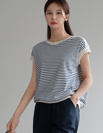 Coordi horizontal striped cap-sleeved T-shirt Korea