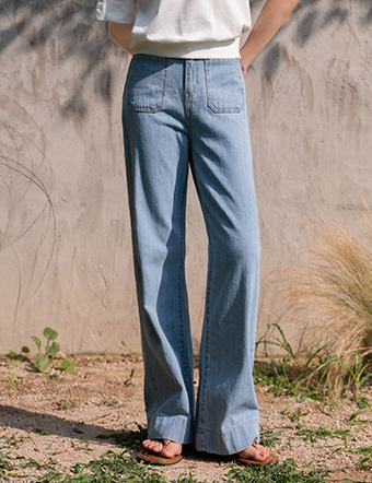 Summer Pocket Back-banded Wide Denim Pants Korea