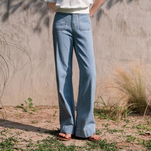 Summer Pocket Back-banded Wide Denim Pants