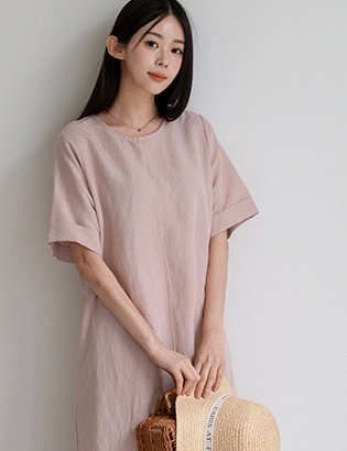 Sleeve Rollup Linen Dress Korea