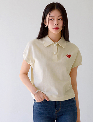 Heart Collar Cap Sleeve T-shirt Korea