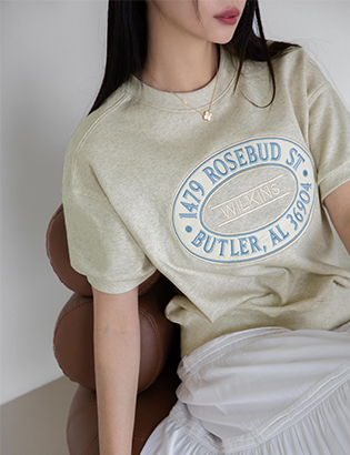 Rosebud Embroidered Patch Short-sleeved Sweatshirt Korea