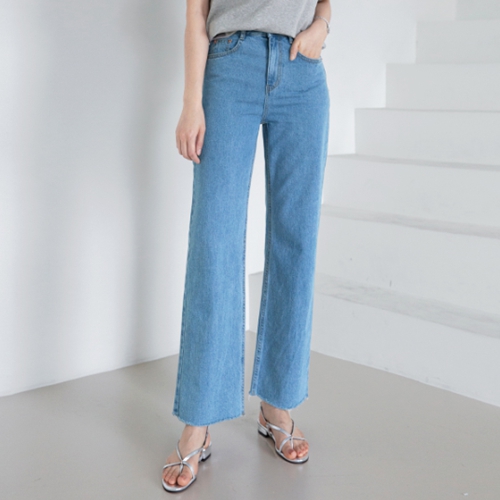 Hem Cutting Wide Denim Pants