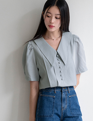 Sleeve Pintuck Collar Blouse Korea