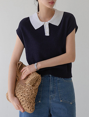 Two types Collar Cap sleeve Knitwear Korea