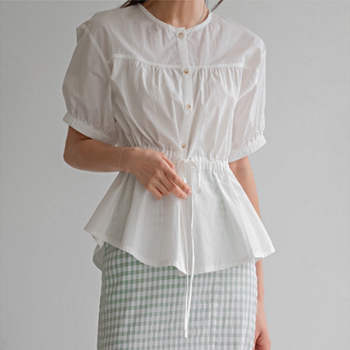 [valyou] Waist String Short-sleeve Blouse